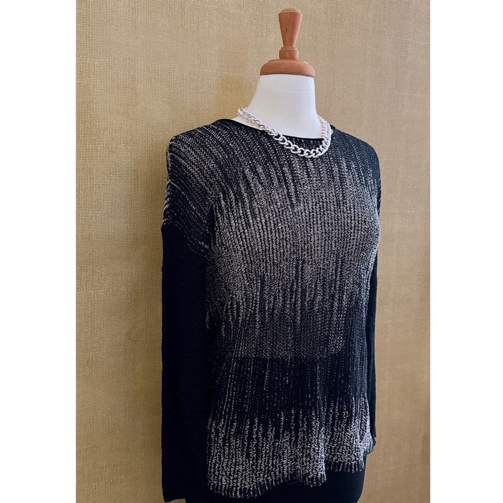 Eileen Fisher Wool Linen Sweater Knit Semi Sheer Modern Chic Black Luxe Medium - Picture 6 of 11